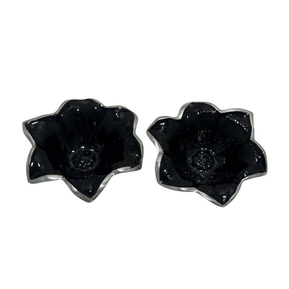 NEW Julia Knight Flowers Lily 5" Black Caviar Bowls Enamel Aluminum Signed - Picture 7 of 9